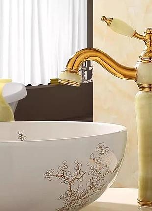 Золотий змішувач для умивальника futura nature-3 gold високий