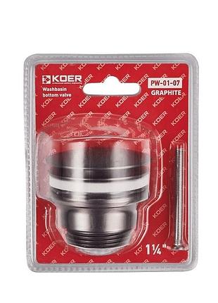 Донный клапан для умывальника koer pw-01-07 1 1/4'' (кнопка) (графит) (kr3404)