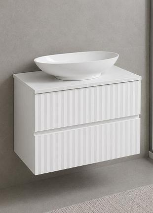 Тумба підвісна "marble" 80 зі стільницею та умивальником "овал", біла для ванної кімнати