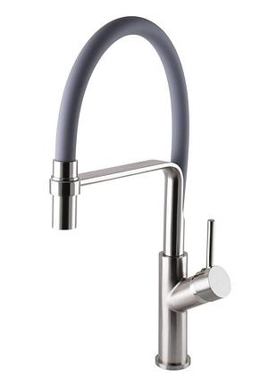 Смеситель для кухни globus lux denver flex gdf-32-08-02 сталь-серый гофроизлив, латунь