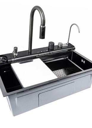 Кухонная мойка многофункциональная zerix zh7546-set-04 decor nano-black со встроенным смесителем с нерж. стали