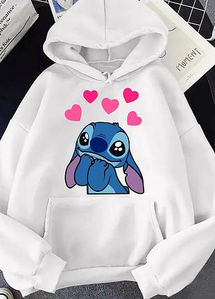 Худі з принтом "стіч" stitch (ліло і стіч) 4 білий, зима, s