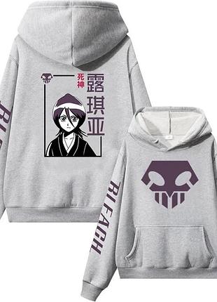 Худи с аниме принтом "bleach" блич 10 зима, серый, l