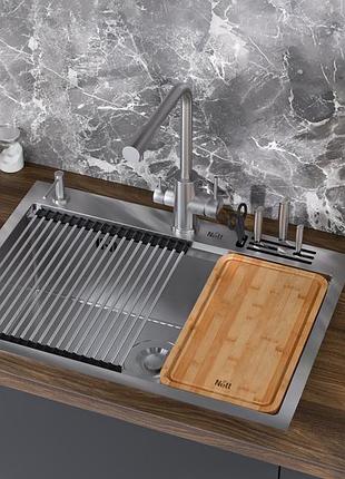 Кухонна мийка nett ns-7048 з нержавійки багатофункціональна