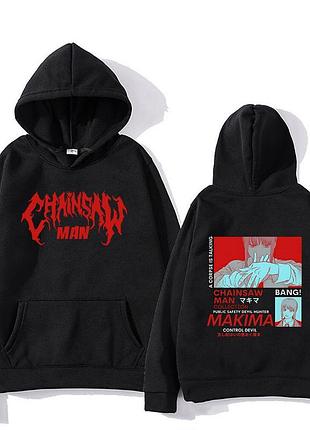 Худи аниме манга «chainsaw man» (человек бензопила) 1 зима, черный, xs