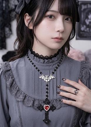 Розкішне кольє-розарій у готичному стилі з кажаном та серцем gothic grunge jirai kei