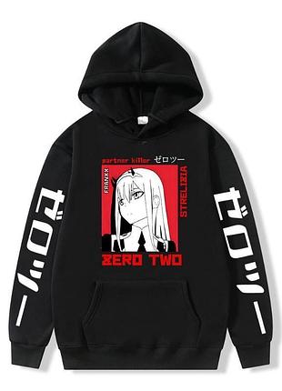 Худи аниме «darling in the franxx, zero two» 2 зима, черный