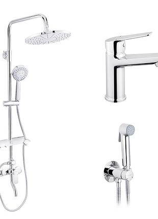 Набор 3 в 1 душова система kroner armada-c064k + змішувач hagen-c010 + змішувач bidet-c082