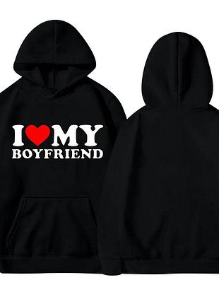 Худі "i love my boyfriend" (я люблю свого хлопця) зима, чорний, l