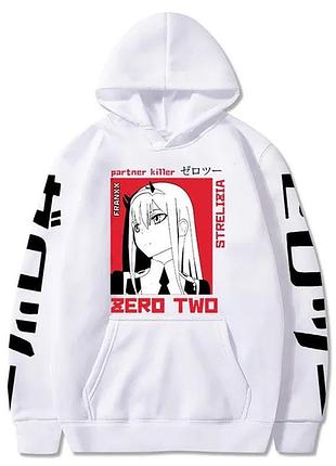 Худі аніме «darling in the franxx, zero two» 2 весна/осінь, білий