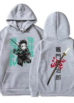 Худи аниме "клинок, рассекающий демонов" demon slayer tanjiro 2 весна/осень, серый, l