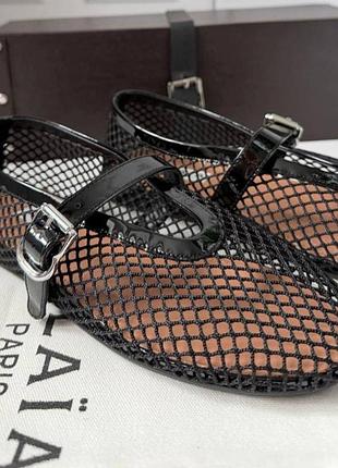 Балетки черные alaia сетка кожа