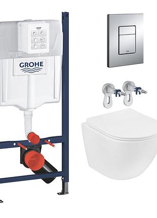 Комплект 4 в 1: інсталяція grohe solido 3 в 1 3884966q + унітаз безобідковий kroner harz whi483632 tornado з сидінням slim