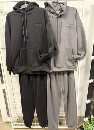 Костюм miumiu теплий, худі з капюшоном і штани, l/xl, чорний/графіт