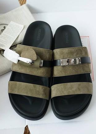 Чоловічі шльопанці з натуральної шкіри та замші hermes