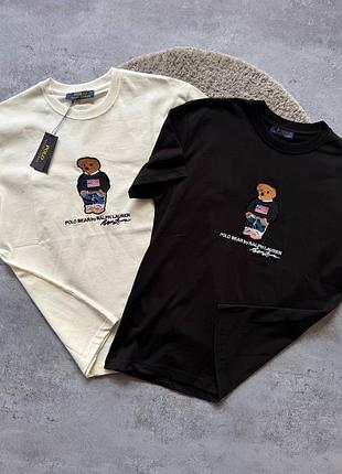 Футболка чоловіча polo ralph lauren ведмедик мішка ральф лорен біла чорна