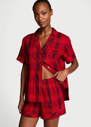 Жіноча піжама (шорти+сорочка) victoria's secret (3226437712079) flannel short pajama set l червона принт у клітинку