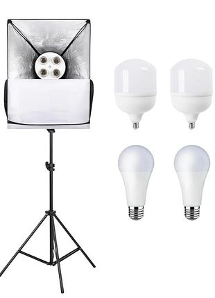 Комплект постійного світла: софтбокс і 4 led лампи lemanso (25w і 50w) і міцний штатив 240 см