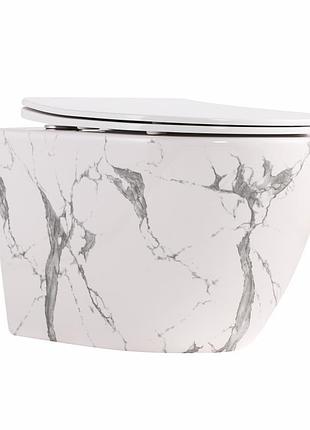 Унитаз подвесной qtap robin ultra quiet 520×365×340 мм, marble, с сиденьем slim duroplast / soft-close / quick release