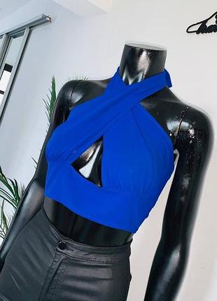 Яркий синий кроп-топ с перекрестом shein curve (р. 2xl / uk 18-20)