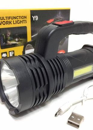 Ручний потужний ліхтар лампа акумуляторний з ручкою y9 usb