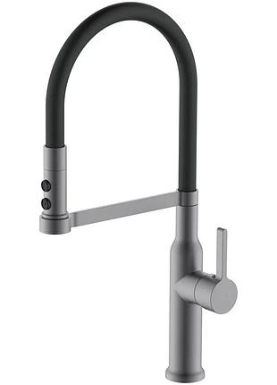 Змішувач для кухні mixxus premium pull 017 graphite refl.black (кол.графіт+силік.вилив чор.)