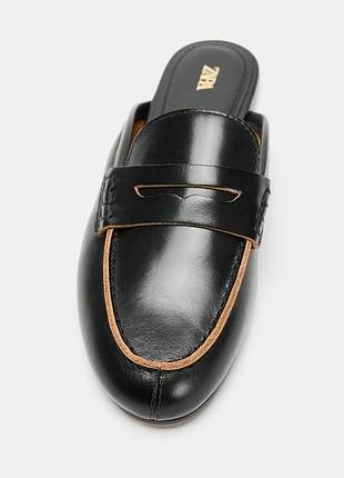 Шкіряні відкриті шльопанці лофери zara