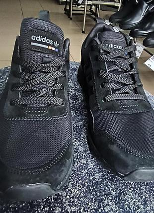 Черные мужские кроссовки adidas black спортивный стиль весна демисезон