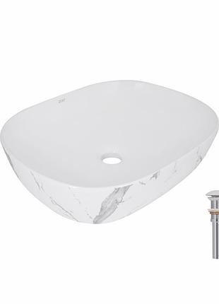 Раковина накладная qtap aquarius 470x380x120 мм, marble, прямоугольная, с донным клапаном qtaqa188mr49782