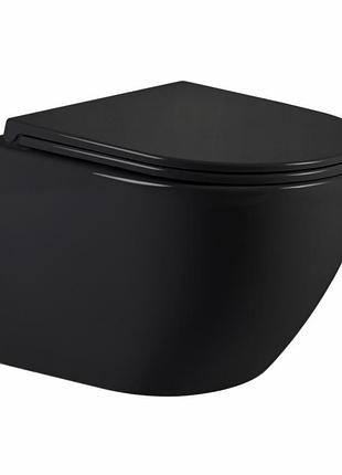 Унітаз підвісний qtap jay ultra quiet 485х360х320 мм, matt black, сидінням slim duroplast/ soft-close/ quick relase qt07335177mb