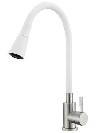Смеситель для кухни mixxus sus-011 refl.white с силиконовым изливом из нерж. стали sus304, излив