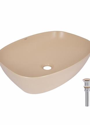 Раковина накладная qtap cardinal 500х380х140 мм, beige, прямоугольная, с донным клапаном qtcar188sb49825