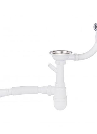 Сифон для кухонної мийки lidz (whi) 60 08 e001 01 eco з круглим переливом (вихід 50 мм)