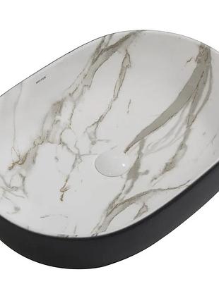 Раковина накладная mixxus premium ellipse-0105 marble-black 600х400х150mm (mp6565)
