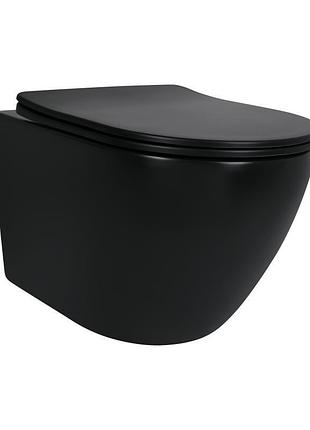 Унитаз подвесной qtap robin new ultra quiet безободковый с сиденьем soft-close matt black qt13332381аsmb
