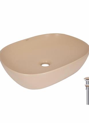 Раковина накладная qtap aquarius 470x380x120 мм, beige, прямоугольная, с донным клапаном qtaqa188sb49781