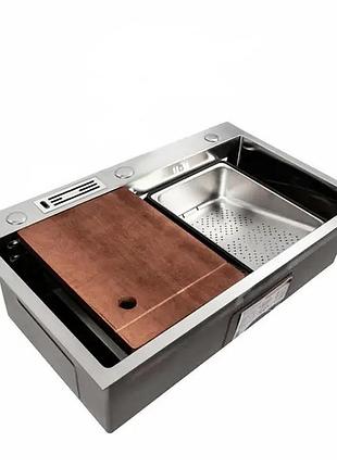 Кухонная мойка mixxus premium mh7545-set-05 micro decor nano-silver (3.0/0.8) комплект (нерж)