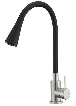 Смеситель для кухни mixxus sus-011 refl.black с силиконовым изливом из нерж. стали sus304, излив