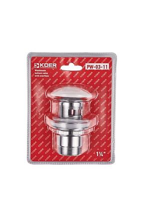 Донный клапан для умывальника с переливом koer pw-03-11 1 1/4'' (кнопка) (kr3397)