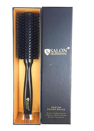 Гребінець для волосся з натуральною щетиною salon professional, браш у подарунковому боксі, діаметр 25мм