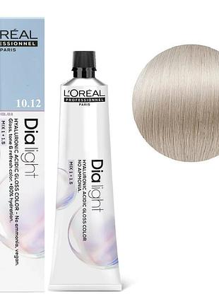Гель-фарба безаміачна тонуюча l'oreal professionnel paris на кислотній основі dia light 10.12 молочний коктейль дуже світлий блондин попелястий перла…