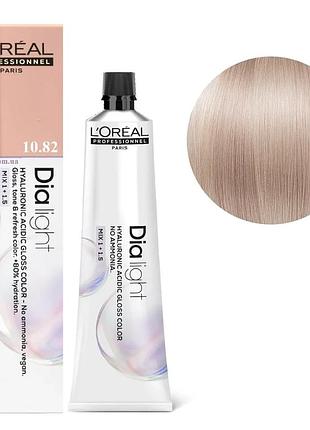 Гель-краска безаммиачная тонирующая l'oreal professionnel paris на кислотной основе dia light 10.82 молочный коктейль очень светлый перламутровый бло…