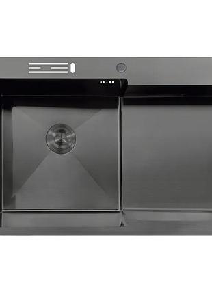 Мойка mixxus mh7849l-hk nano-black (3.0/0.9) из нержавеющей стали "глубокое крыло", с подставкой по