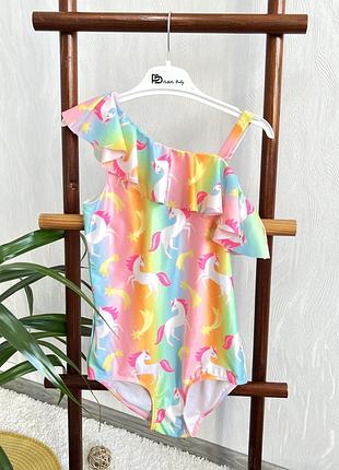 🌴яскравий купальник в єдиноріжках 🦄 та милим рюшем від h&m на 8-10 років, 128-140 см.