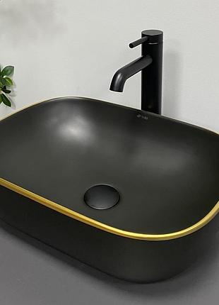 Умывальник (раковина) vbi ravenna black matt gold edge накладной
