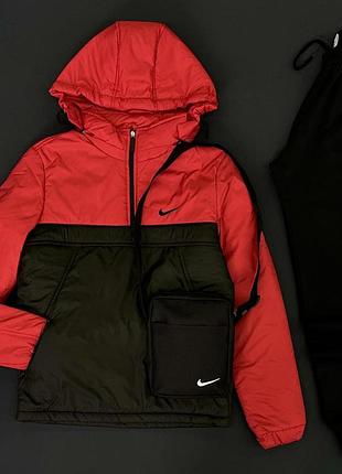 Комплект мужской nike: анорак утепленный красно-черный + брюки "president" черные. барсетка у подарунок! #