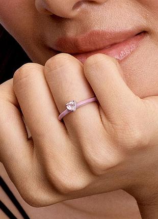 Каблучка рожеве сердце в стилі pandora