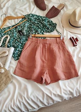 Терракотовые шорты с высокой посадкой и защипами h&amp;m xs