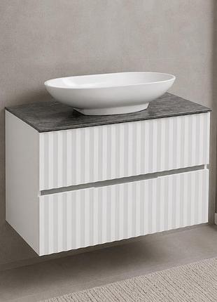 Тумба підвісна "marble" 80 зі стільницею та умивальником "овал", сіра для ванної кімнати