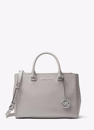 Продам жіночу сіру сумку з сафʼянової шкіри  michael kors sutton large saffiano leather satchel bag pearl grey 3
